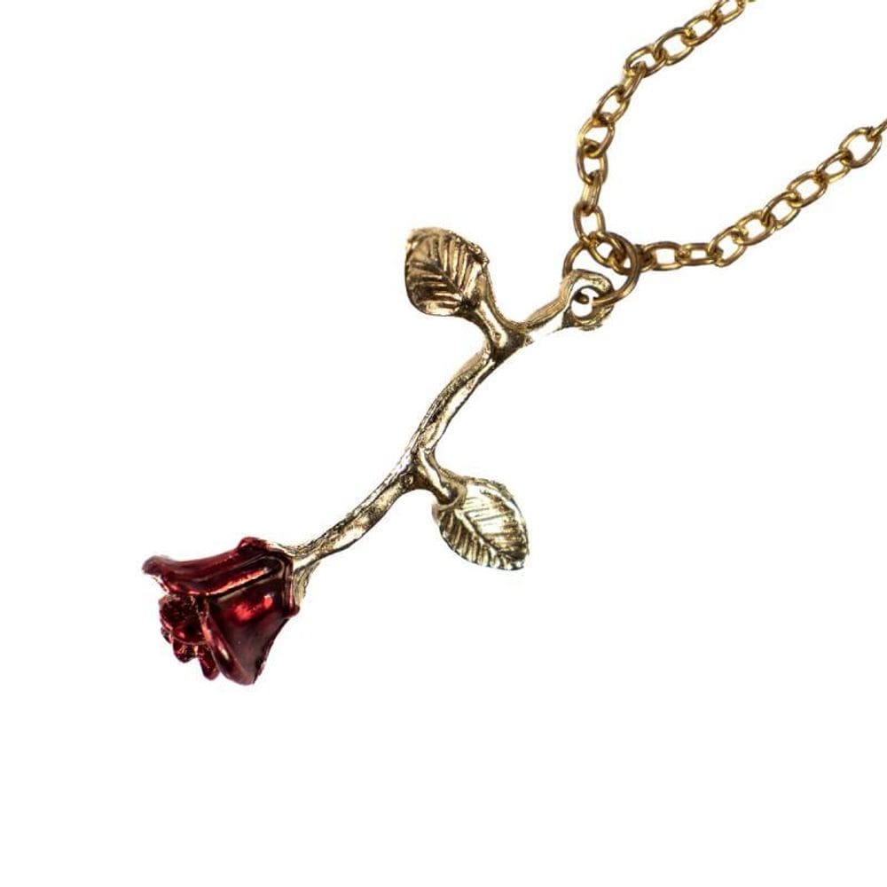 Colar Corrente Feminino Rosa Vermelha 3,5Cm Dourado