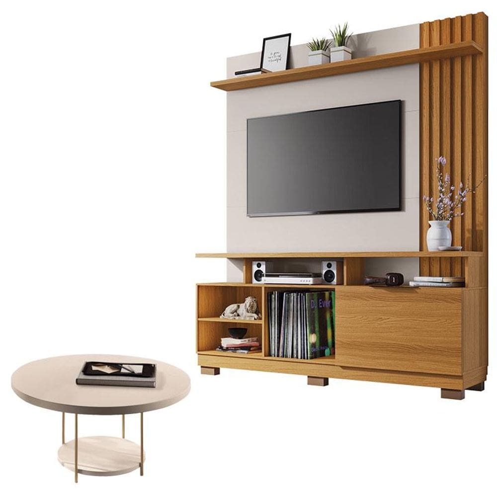 Estante Home Theater Artheo Cinamomo Off White e Mesa de Centro Sky Off White- HB Móveis