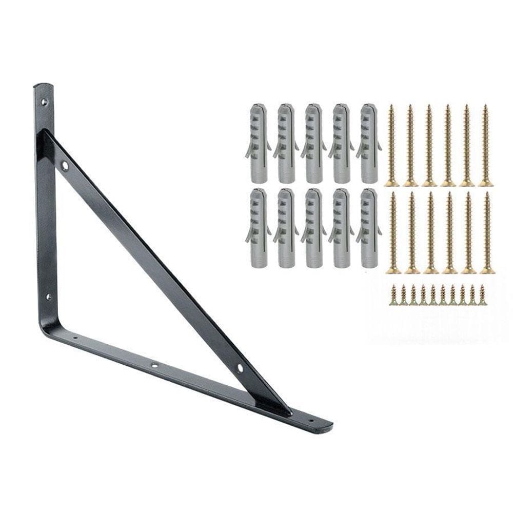 6 X Mão Francesa Preto 25Cm Com Kit De Parafuso E Bucha