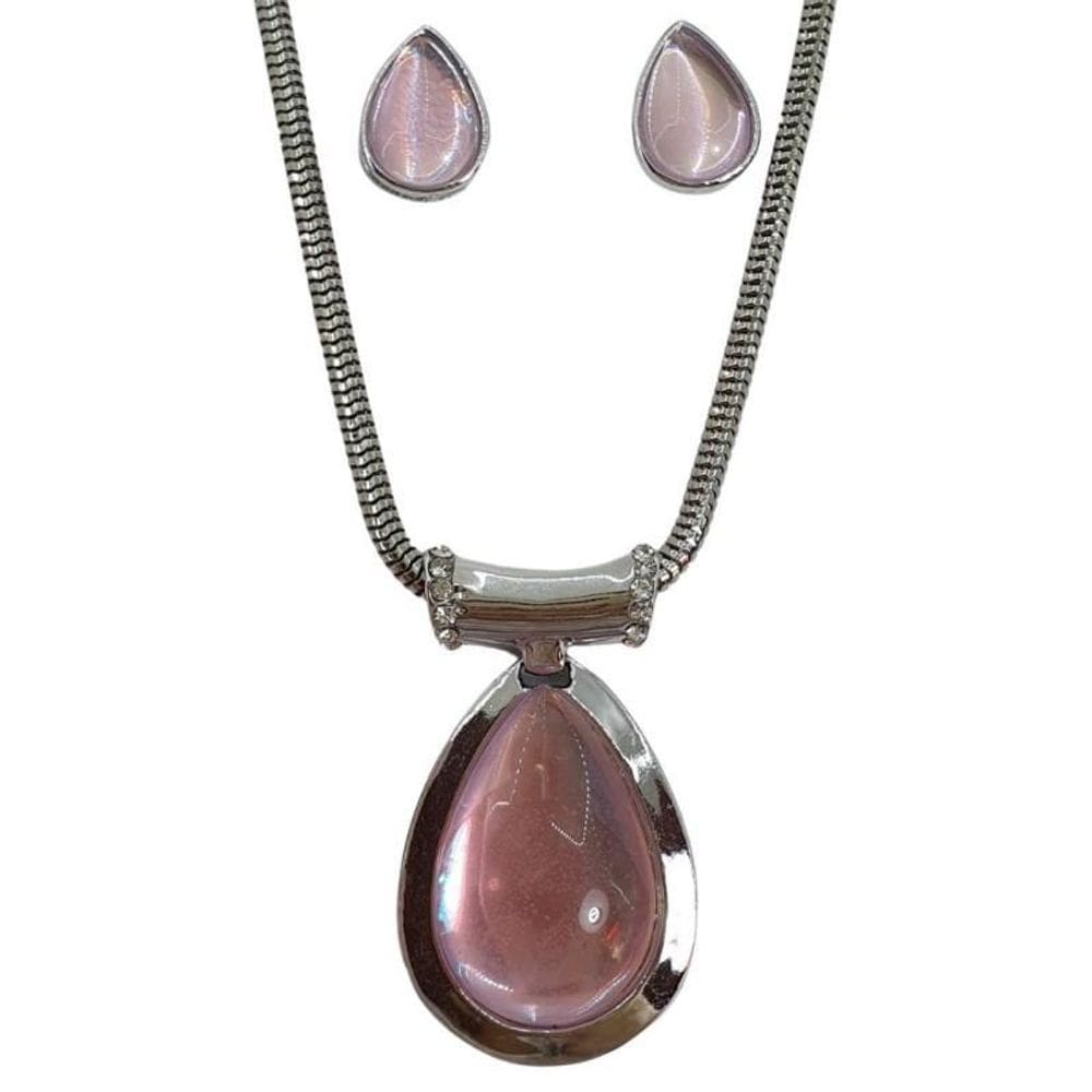 Conjunto Com Pedra Em Formato De Gota  Cores 