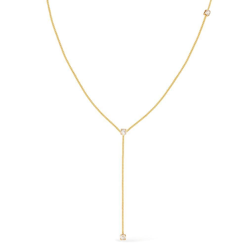 Colar Dourado Gravatinha Com Pontos De Luz Em Zircônia