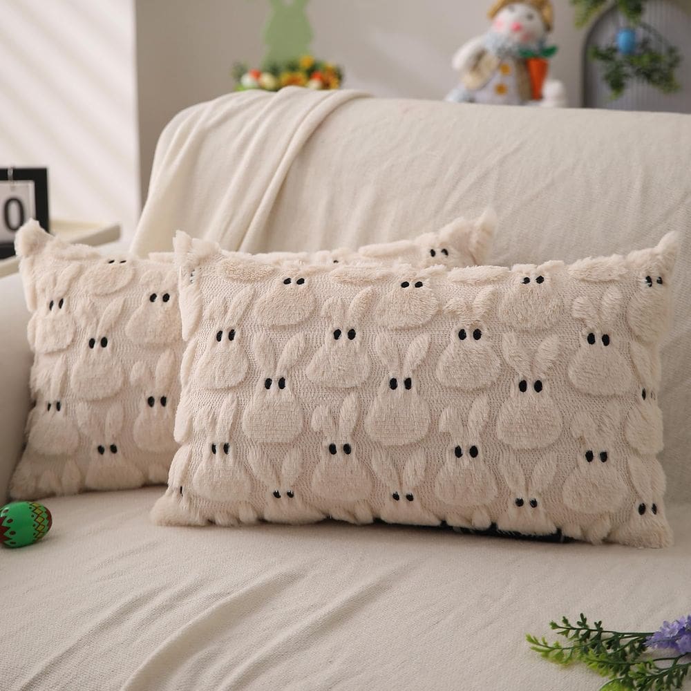 Capas de almofada DFXSZ Easter 30x50cm, conjunto de 2 peles de coelho bege