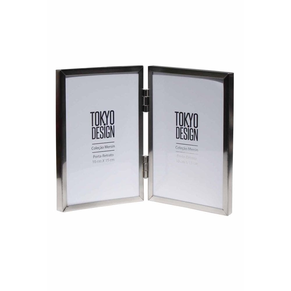 Porta Retrato Duplo Livro Abre Fecha Em Metal E Vidro 10X15