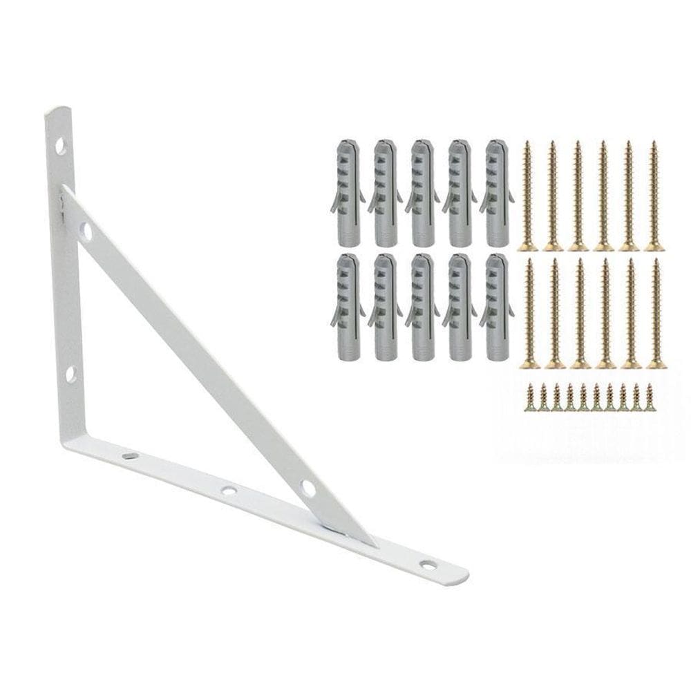 6 X Mão Francesa Branca 25Cm Com Kit De Parafuso E Bucha