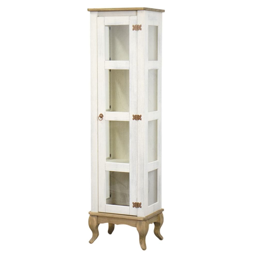 Cristaleira 1 Porta 3 Prateleiras Pés Luiz XV Lateral de Vidro D161VL - Branco Rustic