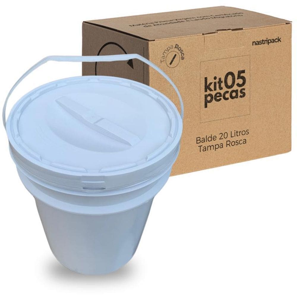 Balde Para Esfregão Alça Plástica E Tampa Rosca - Kit 5 Pçs
