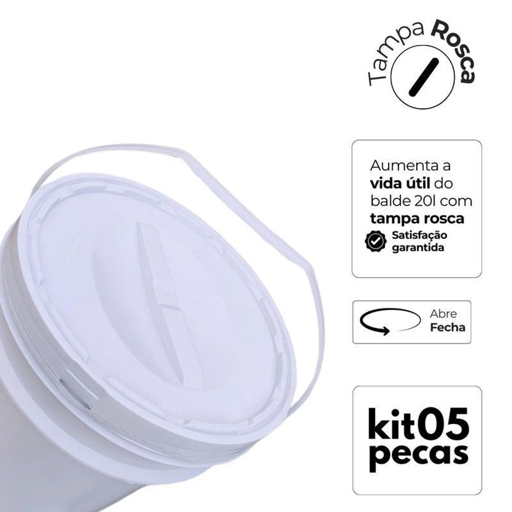 Balde Para Pretinho Líquido 20L E Tampa Rosca - Kit 5 Pçs