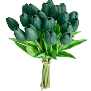 Flores falsas de seda de tulipa artificial Mandy, verde escuro, x20