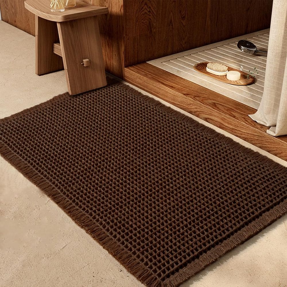 Tapete de banho IM HOME Waffle Brown 60x43cm Absorvente Antiderrapante