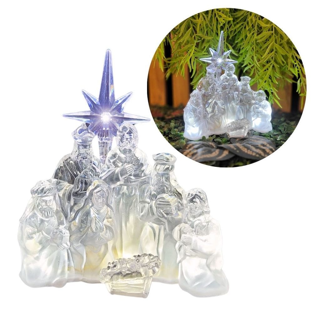 Presépio Iluminado LED Acrílico Transparente Luxo 17cm - Nataluz