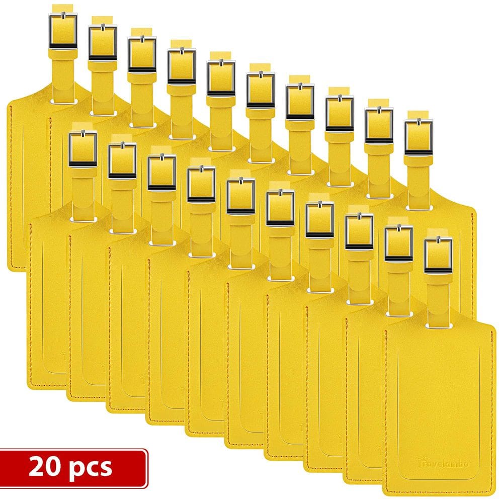 Etiquetas de bagagem Travelambo Faux Leather Privacy, pacote com 20, amarelo