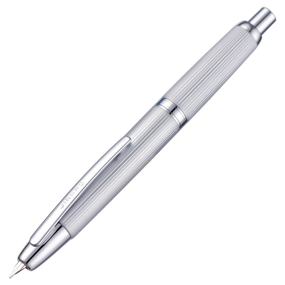 Caneta-tinteiro Jinhao 10 sem tampa escovada em prata cromada fosca