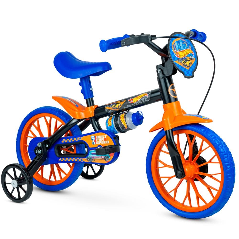 Bicicleta Infantil Aro 12 com Rodinhas Garrafinha Freio a Tambor Hot Wheels Nathor