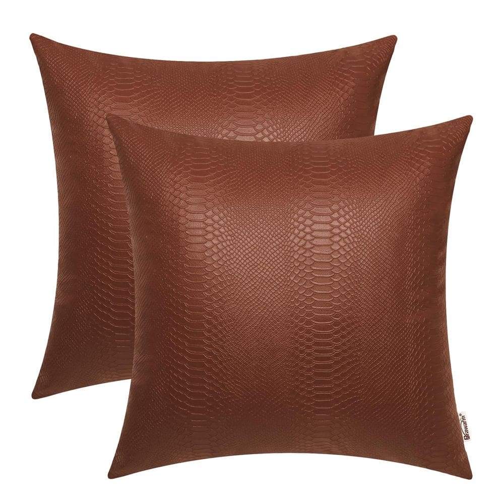 Almofadas BRAWARM de couro marrom claro 55 cm x 55 cm (pacote 2)
