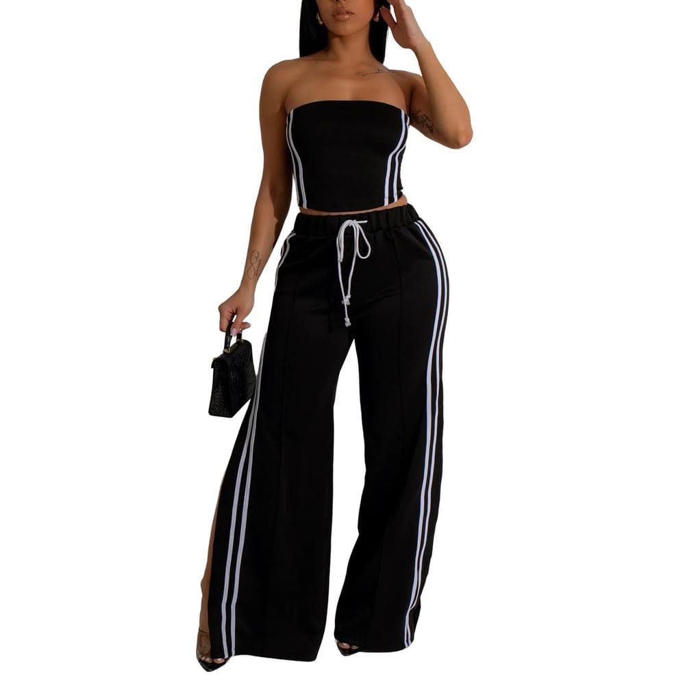 Roupas de duas peças CHEZVOGUE Summer para mulheres listradas