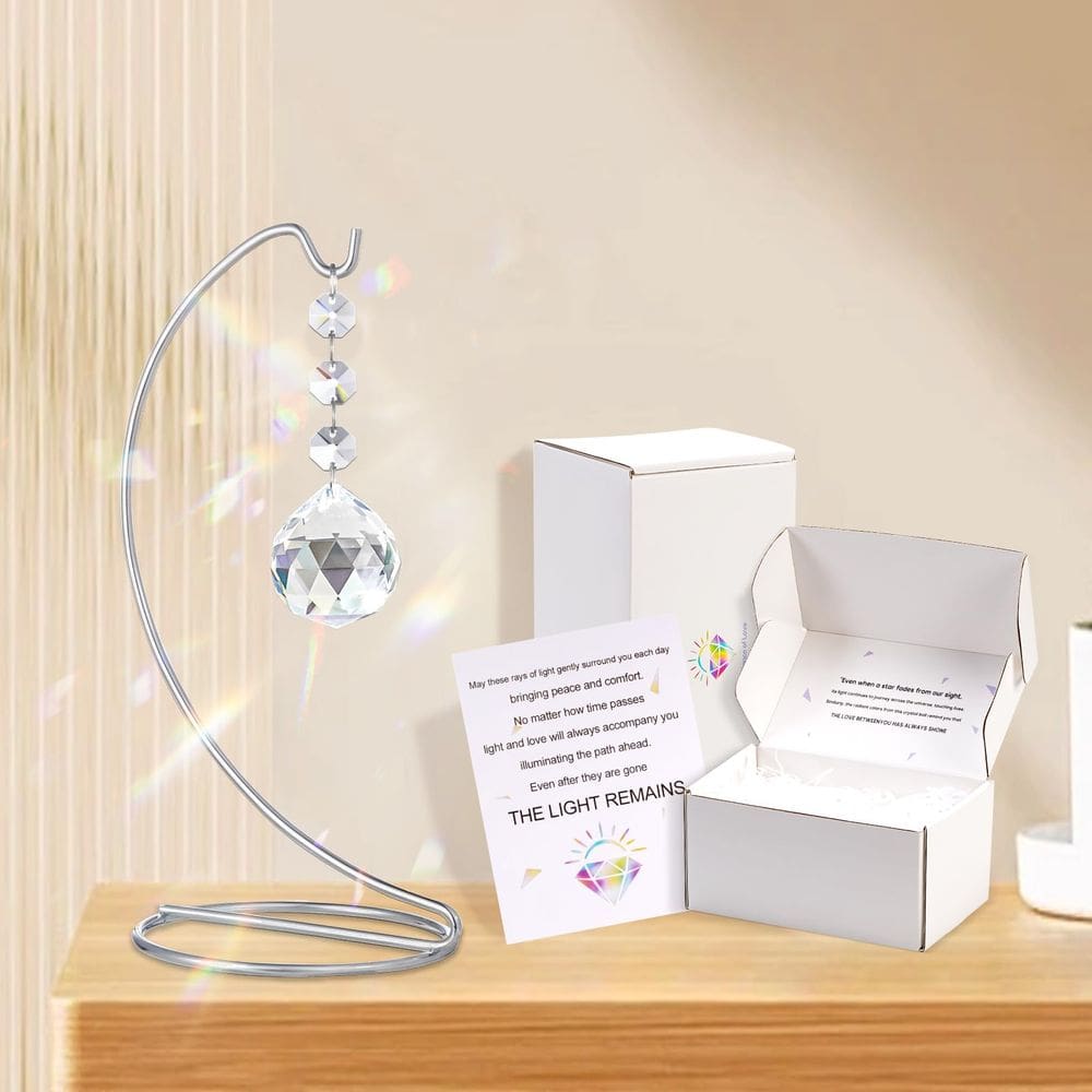 Memorial Crystal Suncatcher LinyAlmy de 9 polegadas com suporte e cartão