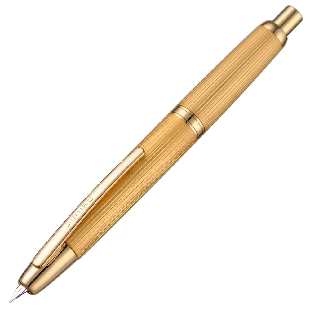 Caneta-tinteiro Jinhao 10 sem tampa em ouro mate escovado com conjunto de caixa