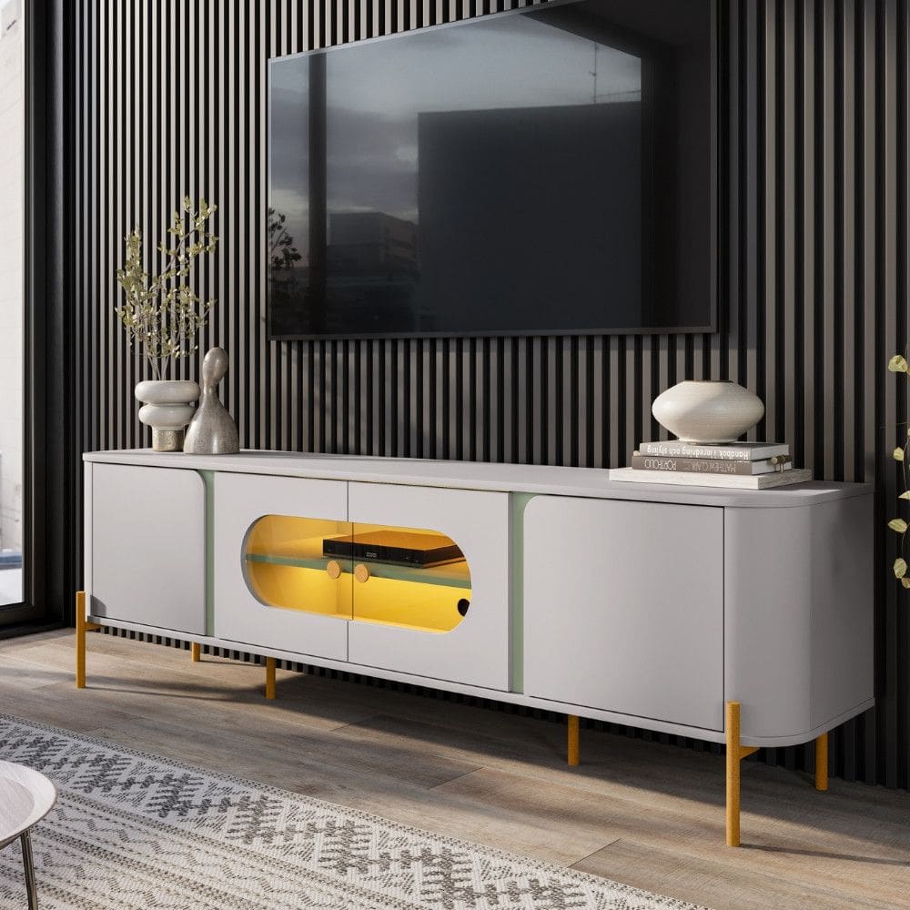 Rack para TV Até 55 Polegadas com LED e Vidro Reflecta 4 Portas com Pés Juquehy Bechara