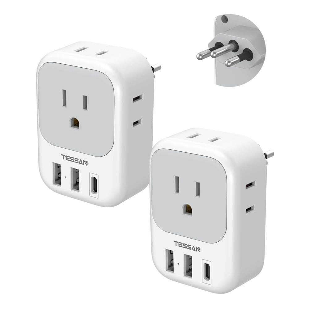 Adaptador de alimentação TESSAN Type N Plug Brasil com 3 portas USB e 4 tomadas