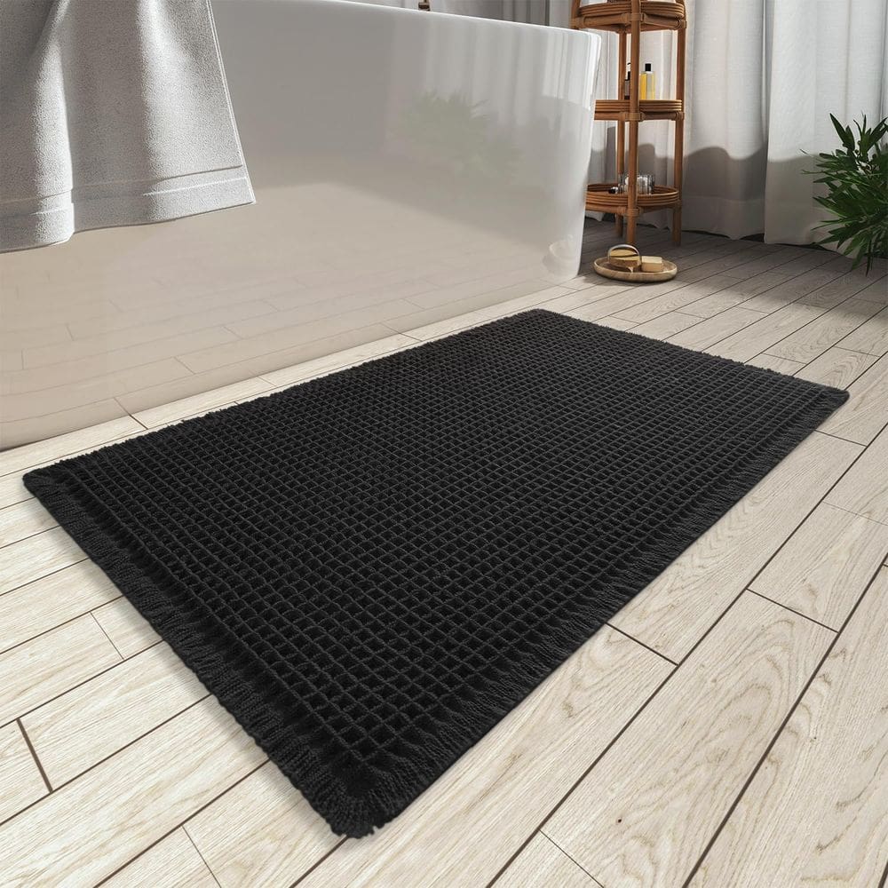 Tapete de banho AMOAMI Waffle Super Absorvente Antiderrapante 50x80cm Preto