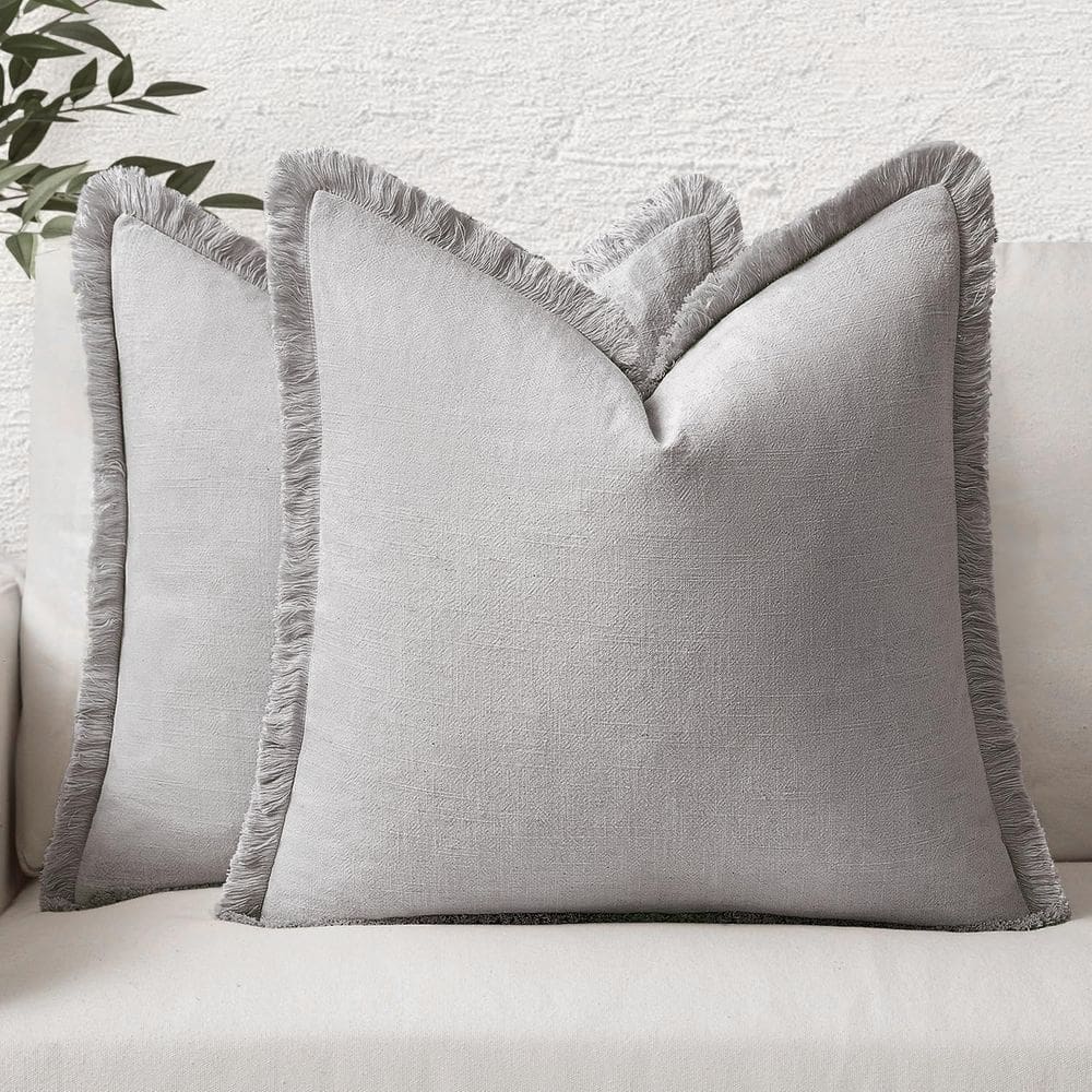Capas de almofada MIULEE Linen Fringe, cinza claro, 45x45cm