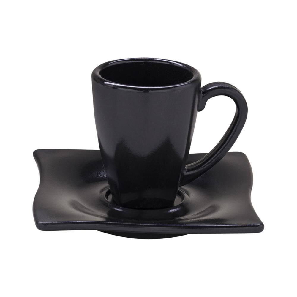 Xícara Elegance Para Café Com Pires 80ml Preta em Policarbonato Linha Profissional Cook VEM