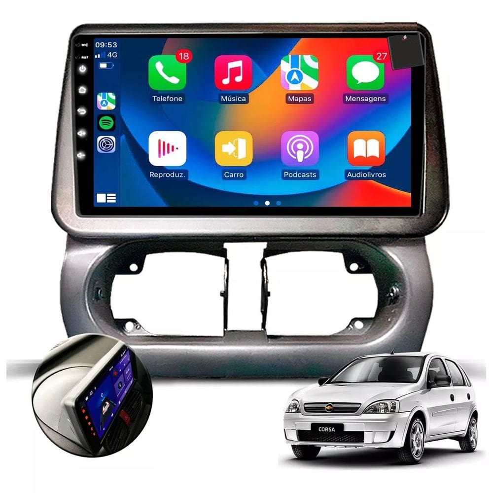 Kit Multimídia Corsa 2003 04 05 06 07 08 09 2010 9 Carplay Androidauto CM9 Faaftech