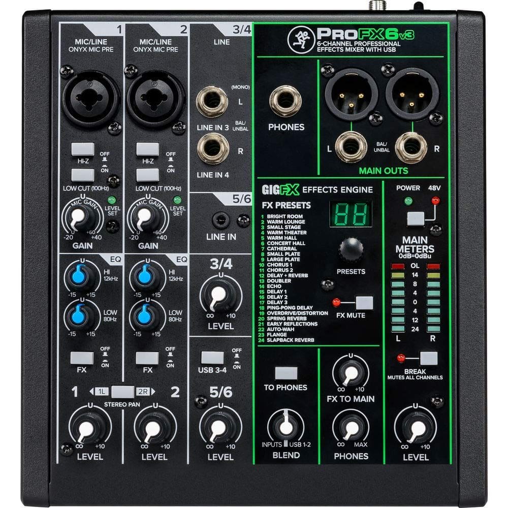 Mixer Mackie PROFX6v3 de 6 canais com USB e efeitos