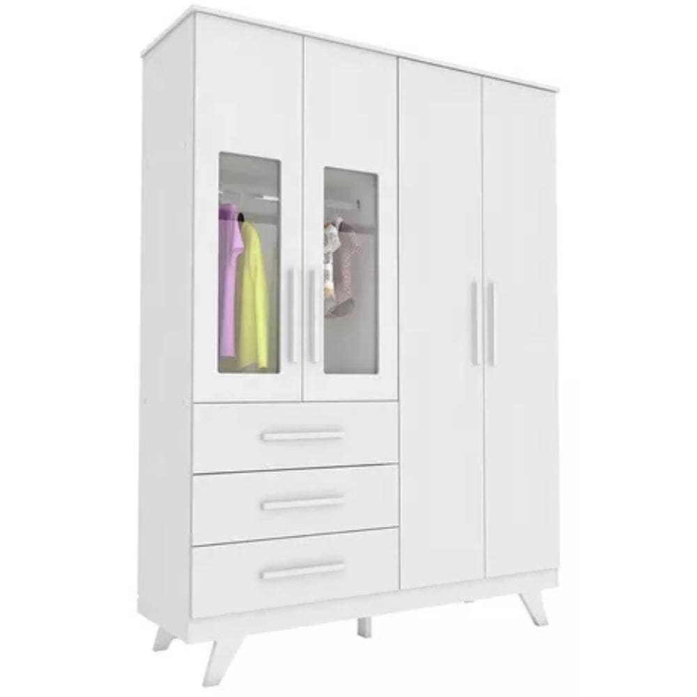 Guarda Roupa Infantil Retrô Peroba 4 Portas 100% Mdf Branco