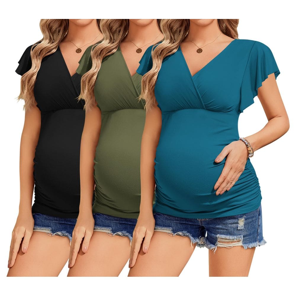 Camisetas de amamentação para maternidade Ekouaer, 3 pacotes, manga curta, manga curta