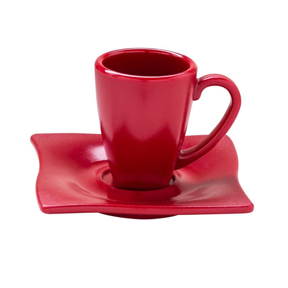Xícara Elegance Para Café Com Pires 80ml Vermelha em Policarbonato Linha Profissional Cook VEM