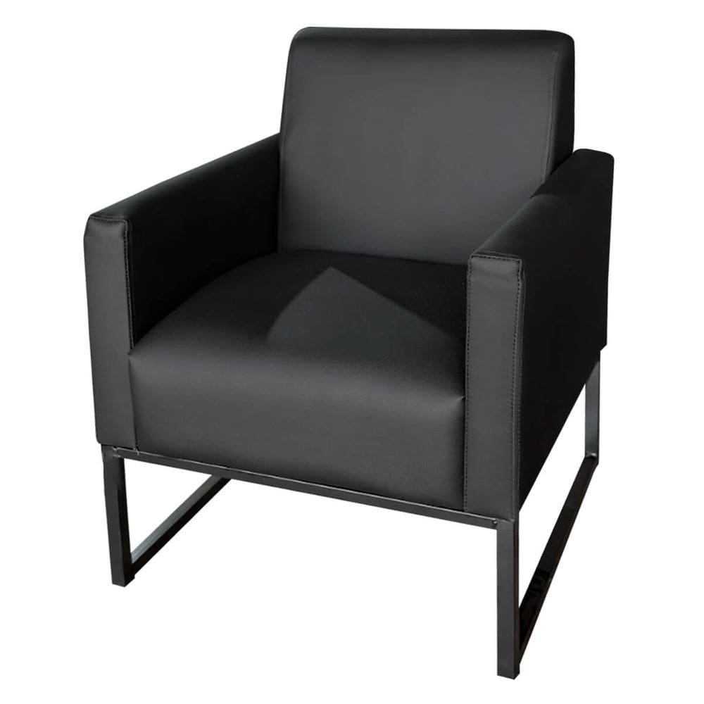 Poltrona Cadeira Decorativa Estilo Industrial para Sala de Estar Jantar Base Metal Sintético Preto