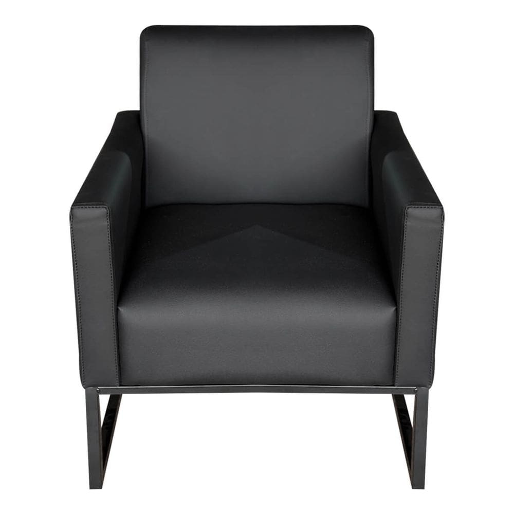 Poltrona Decorativa Estilo Industrial Recepção Base de Metal Corino Preto
