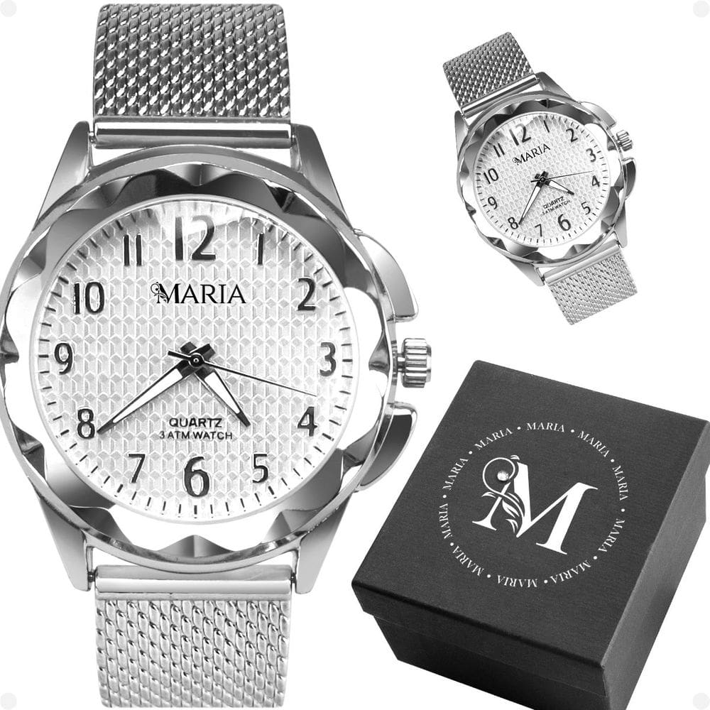 Relógio Feminino Prova Dágua Aço Inox Silicone Prata Inoxidável Moda Strass Ajustável