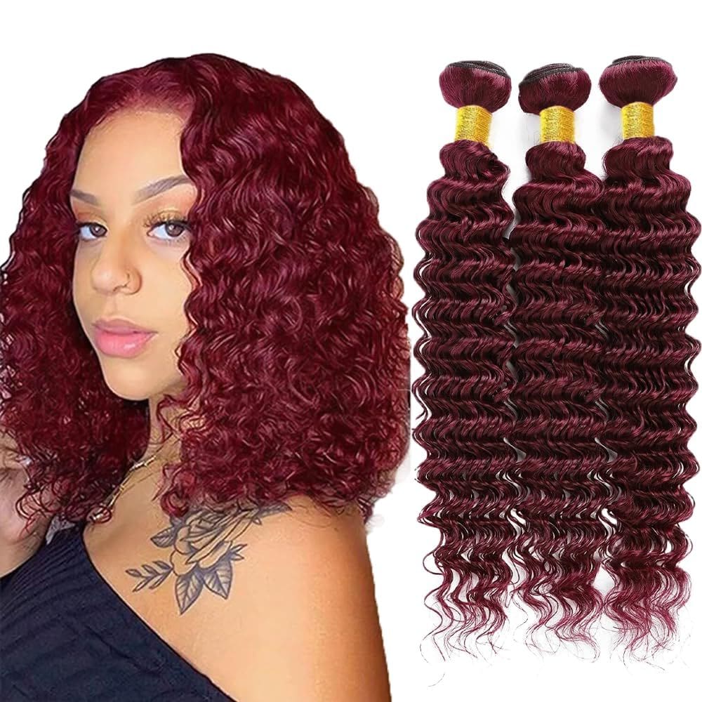 Pacotes de cabelo Aonbamds 99m Burgundy Deep Wave 12-34 polegadas 150g