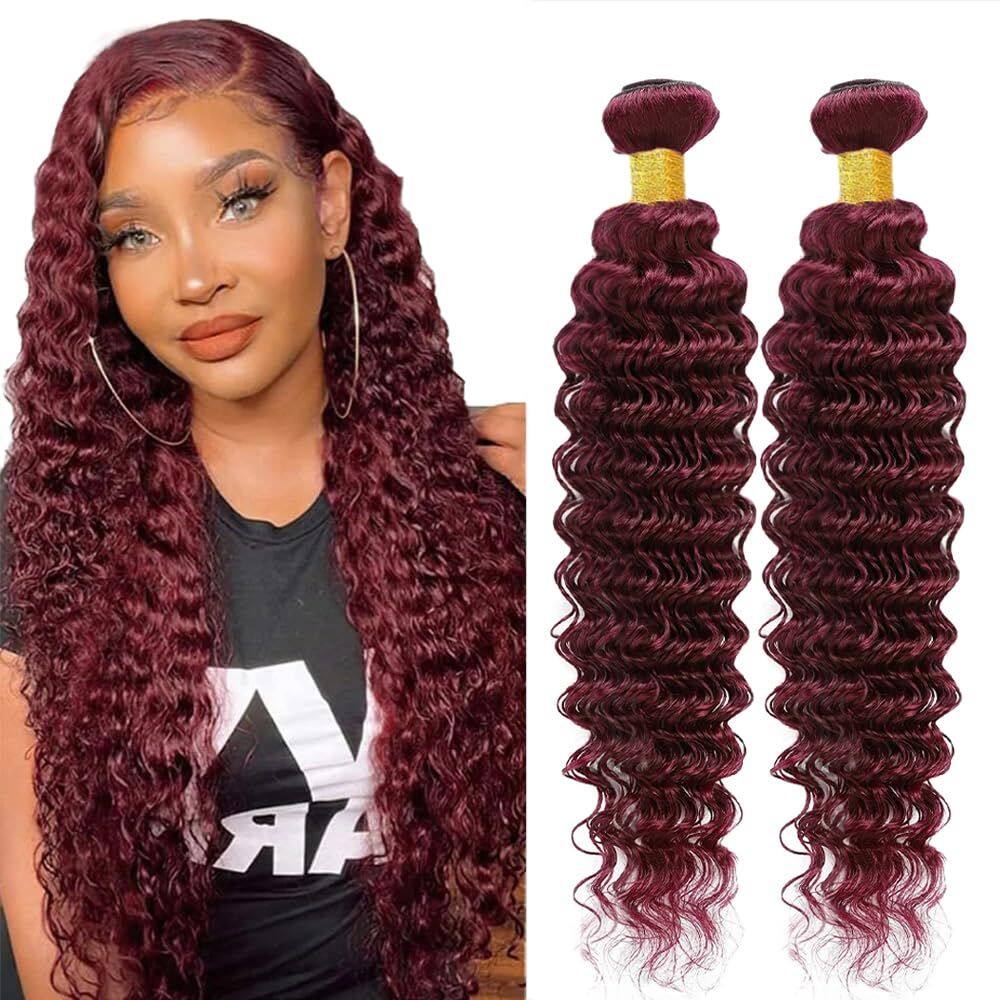 Pacotes de cabelo HRCeyocr 99J Burgundy Deep Wave 60-65cm 200g