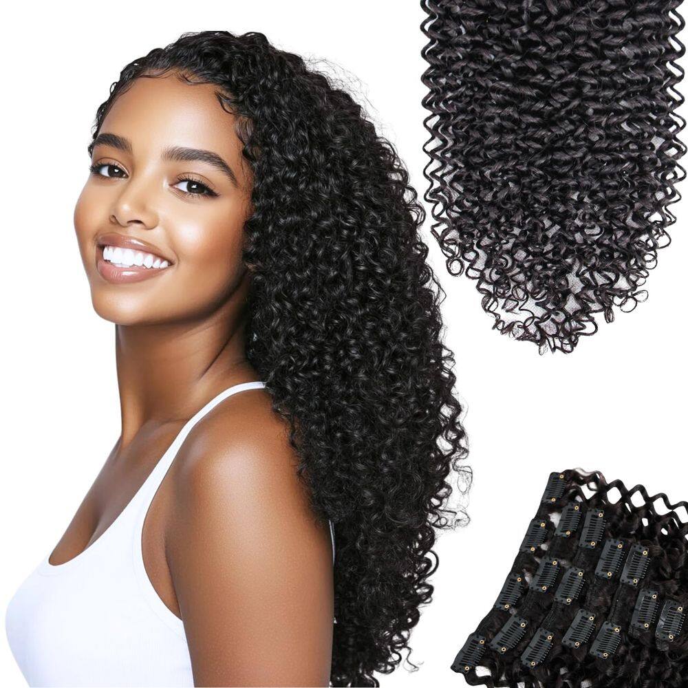 Extensões de clipe SIYUSI Kinky Curly 120 g 7 unidades 20 polegadas