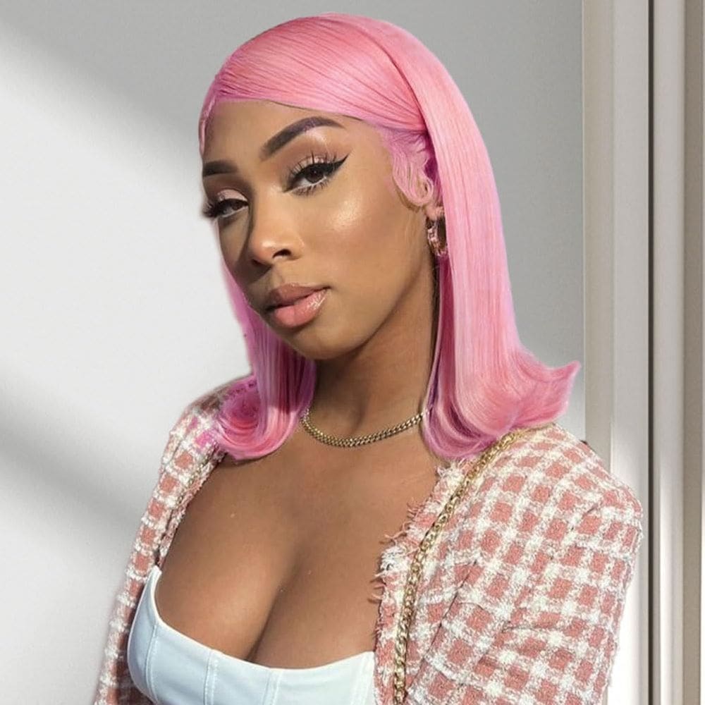 Peruca UCUVIC Rose Pink Bob 35cm Cabelo humano 180% de densidade