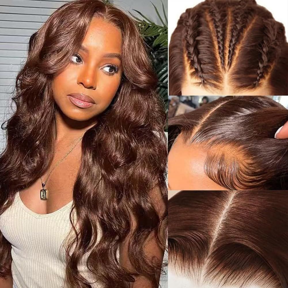 Peruca frontal de renda KEKEYY Chocolate Brown 22\" Body Wave
