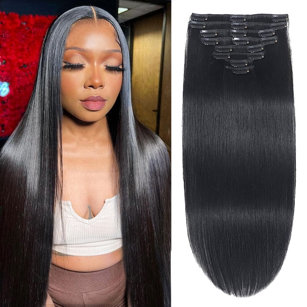Extensões de cabelo Clip in FIPOHIRA Jet Black 60cm 90g