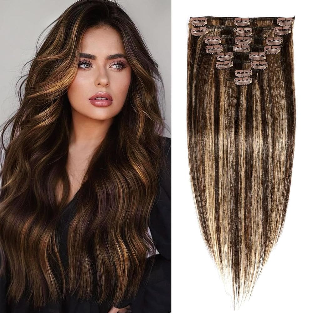 Extensões de cabelo FIPOHIRA Balayage Castanho escuro a castanho
