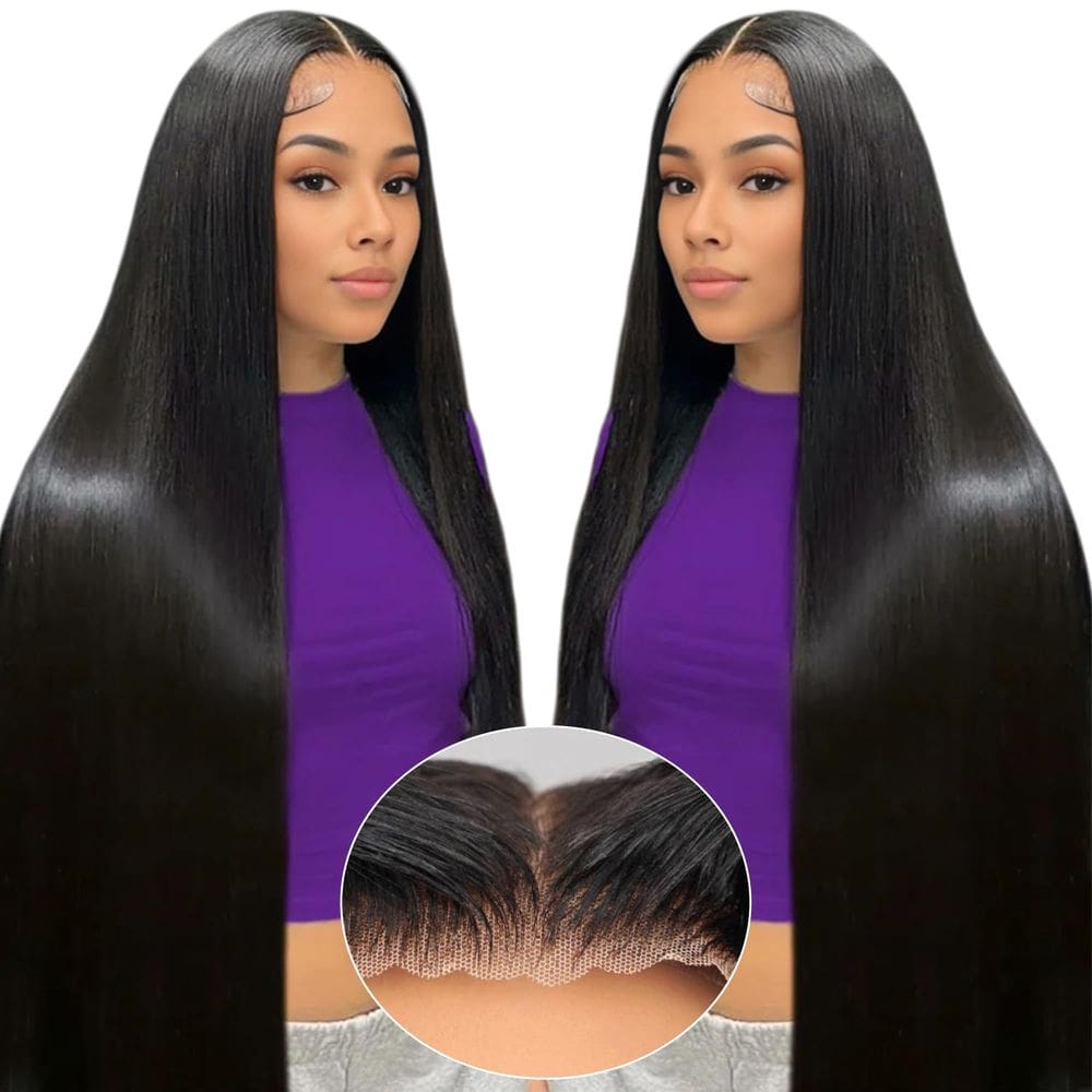 Peruca Indono Wear and Go sem cola, cabelo humano preto de 30 polegadas