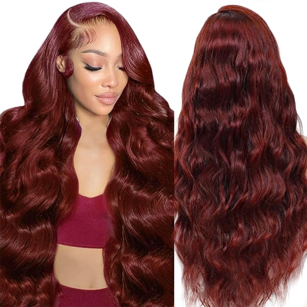 Perucas frontais de renda MIGURA, marrom avermelhado, cabelo humano, 20" Body Wave