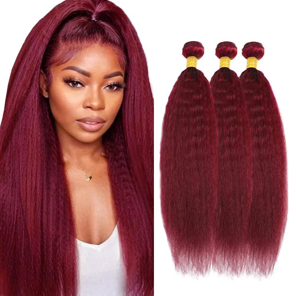 Pacotes de cabelo WuvusNM Burgundy 99J Yaki Straight 3x 60cm 300g