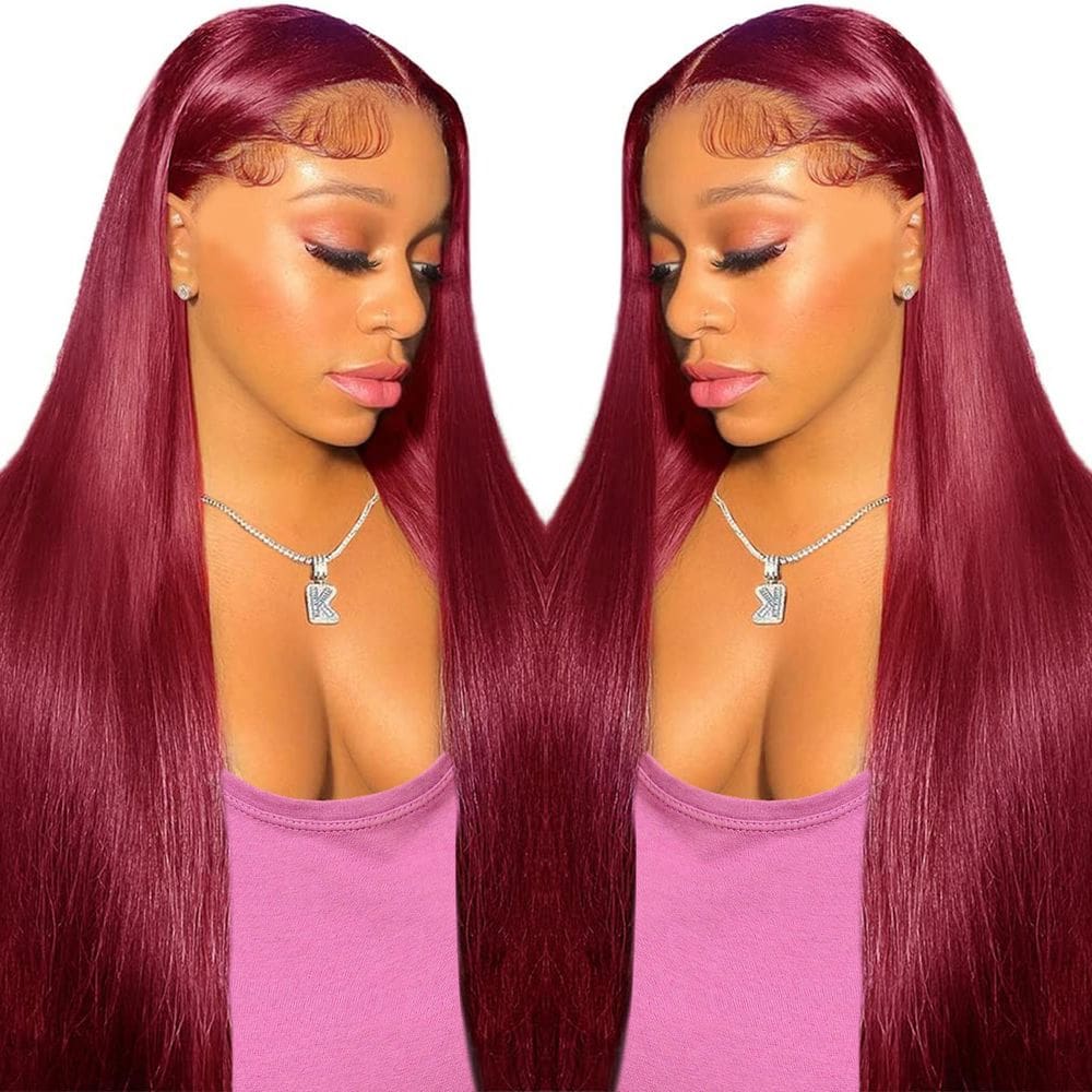 Perucas kocorose 99J Borgonha, vermelho, renda reta, cabelo humano, 20 polegadas