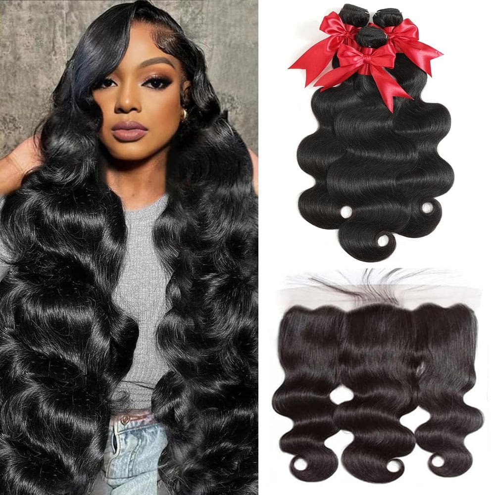 Pacotes de cabelo YIBUSI 12A Body Wave 30cm-40cm com 25cm frontal