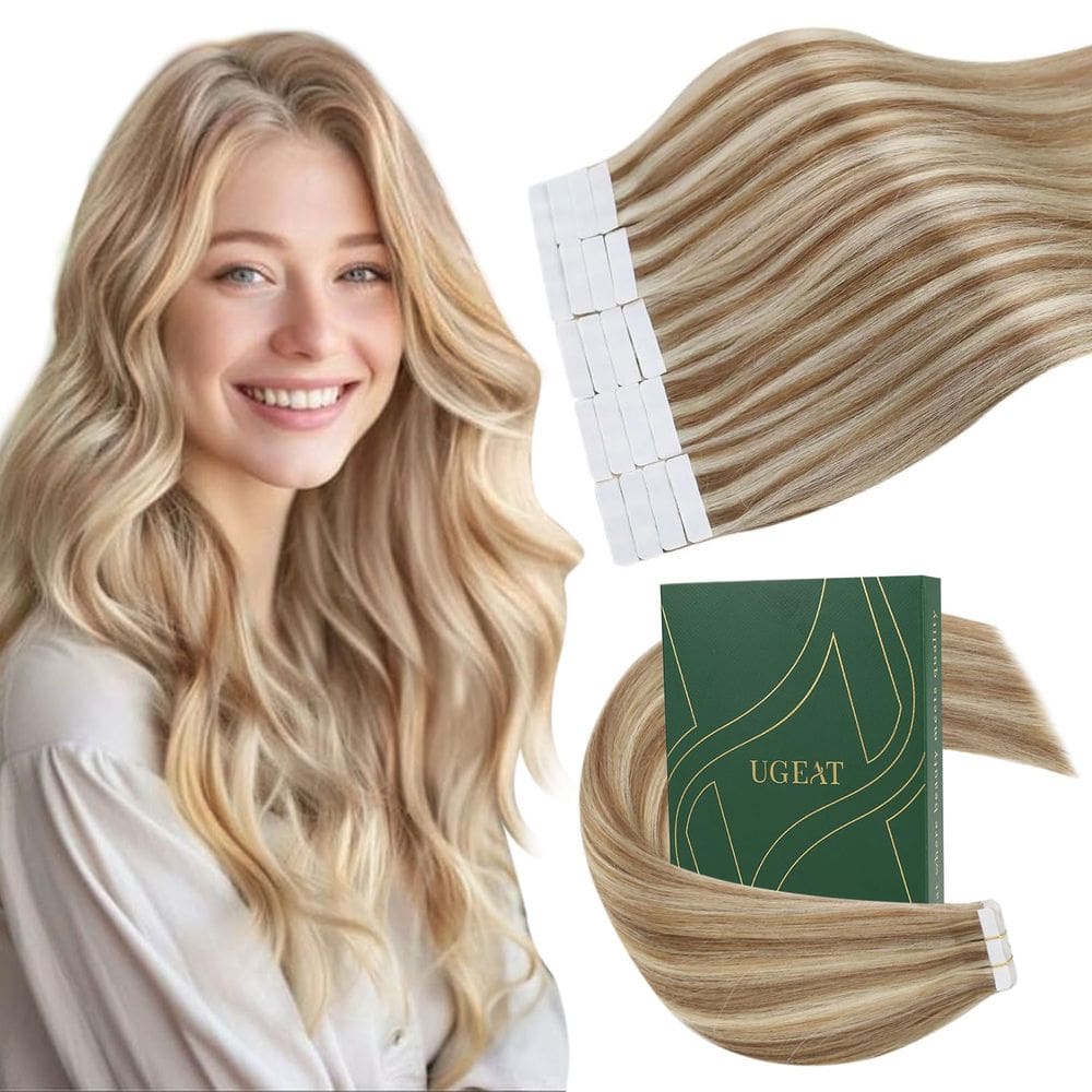 Fita adesiva em extensões de cabelo Ugeat Golden Brown Highlights 50g