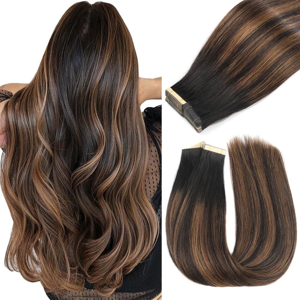 Fita adesiva em extensões de cabelo YDDM 20 unidades de cabelo humano de 50 cm 1B/1B/6#