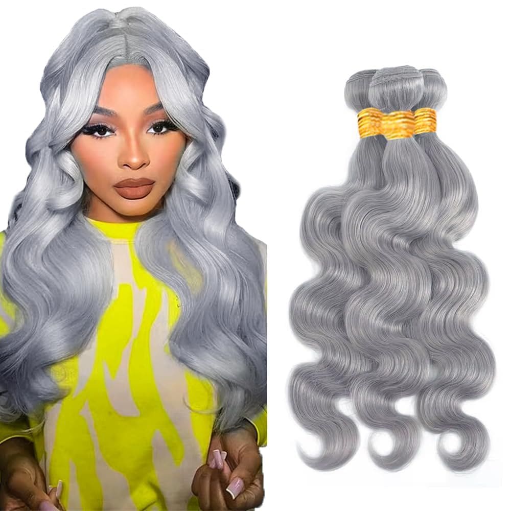 Pacotes de cabelo WuvusNM Silver Grey Body Wave 3 pacotes 56-66cm
