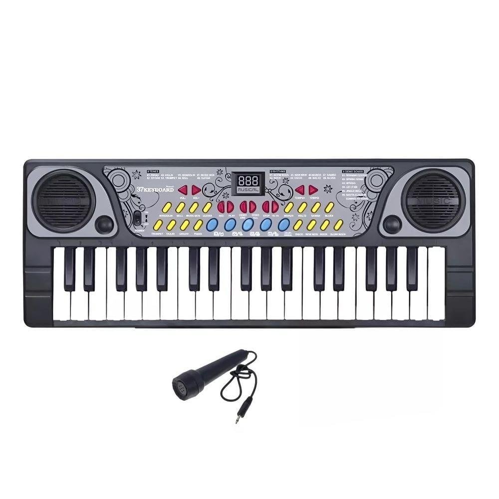 Teclado Infantil Karaokê Microfone Brinquedo Divertido Preto